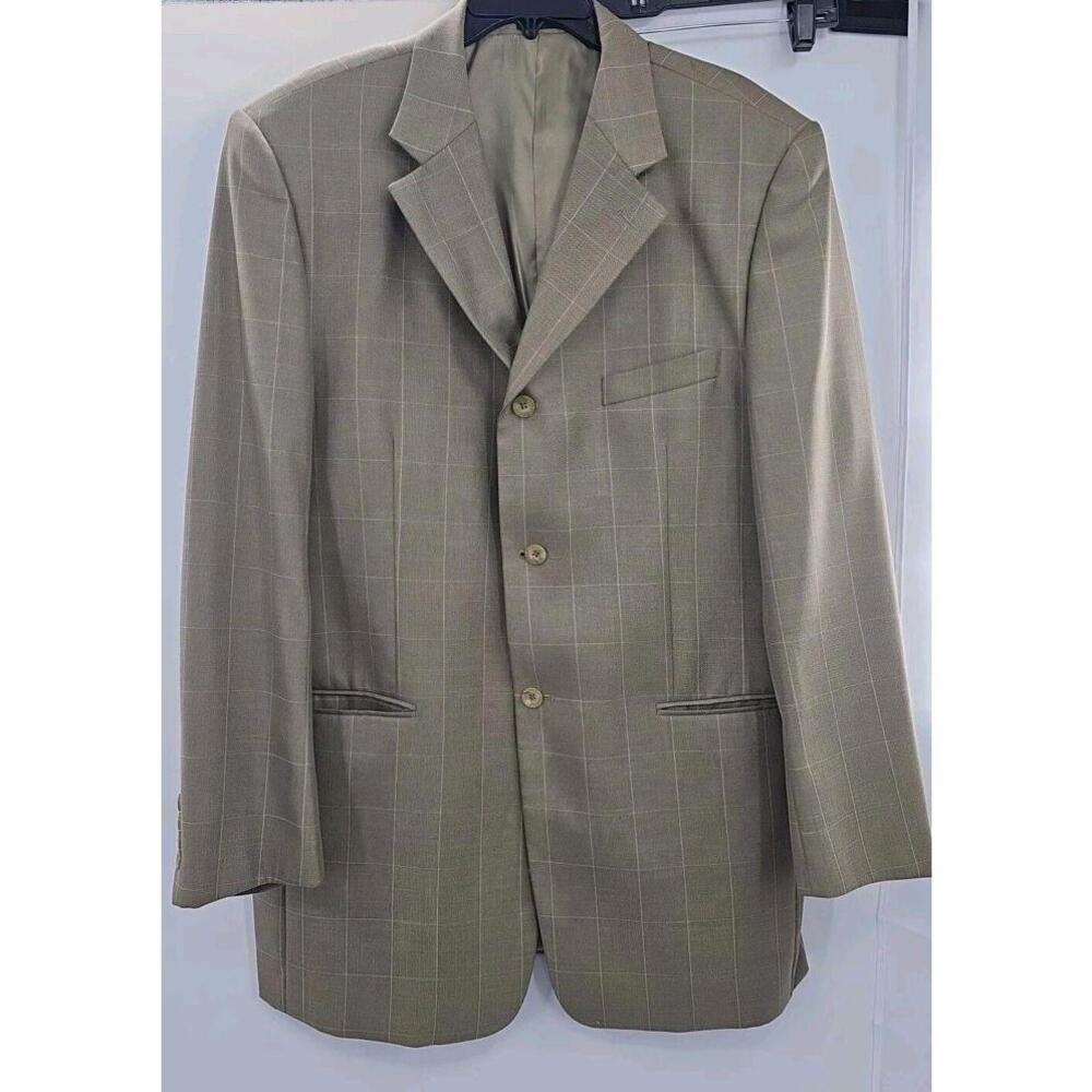 Falcone 2‎ Piece Suit Window Pane Peak Lapel Super 100s  44 L Pants 38Lx32.5